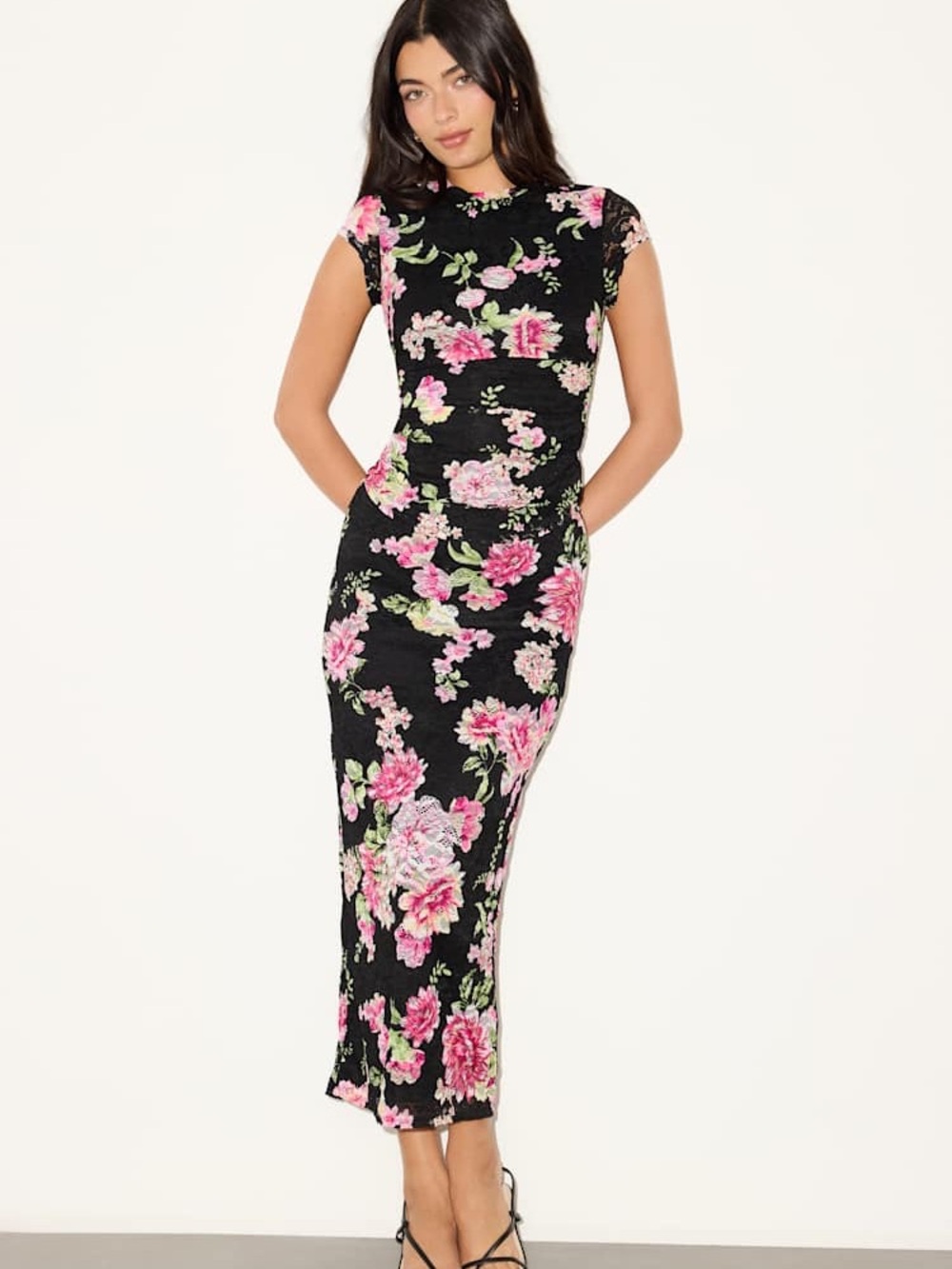 AFRM Los Angeles Lacey Black Floral Lace Two-Piece Midi Dress Set, Size S/M